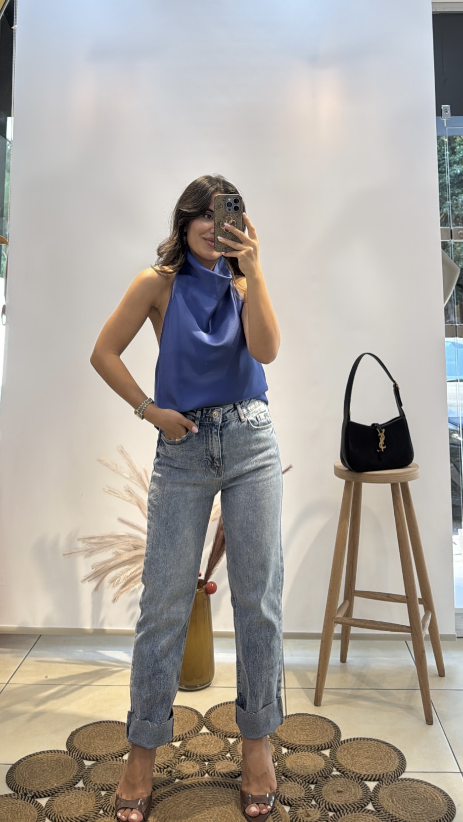 Indigo Mavi Saten Bluz 