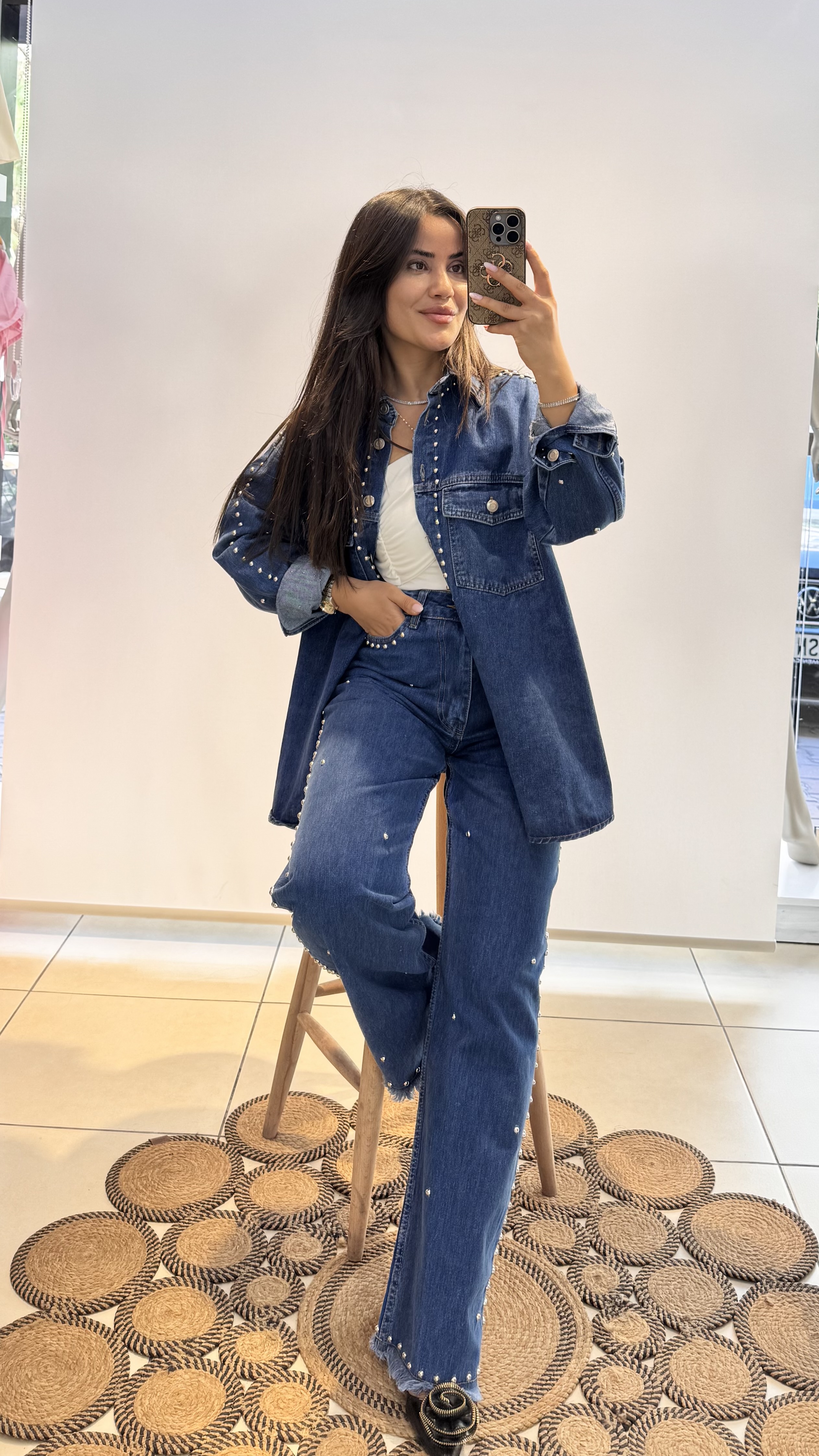 Taşlı Mavi Pantolon Ceket Takım 