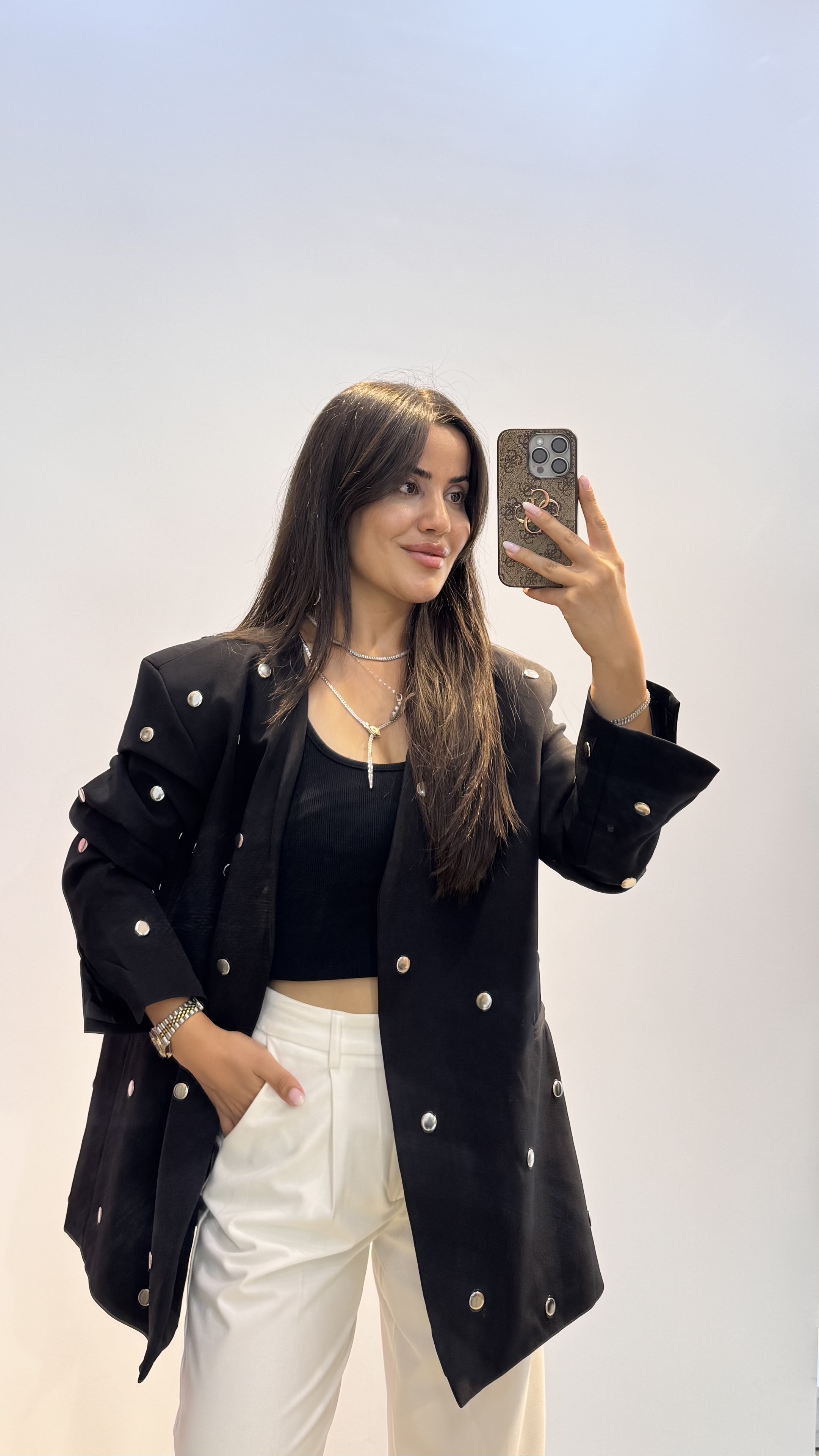 Siyah Taş Detaylı Blazer Ceket 