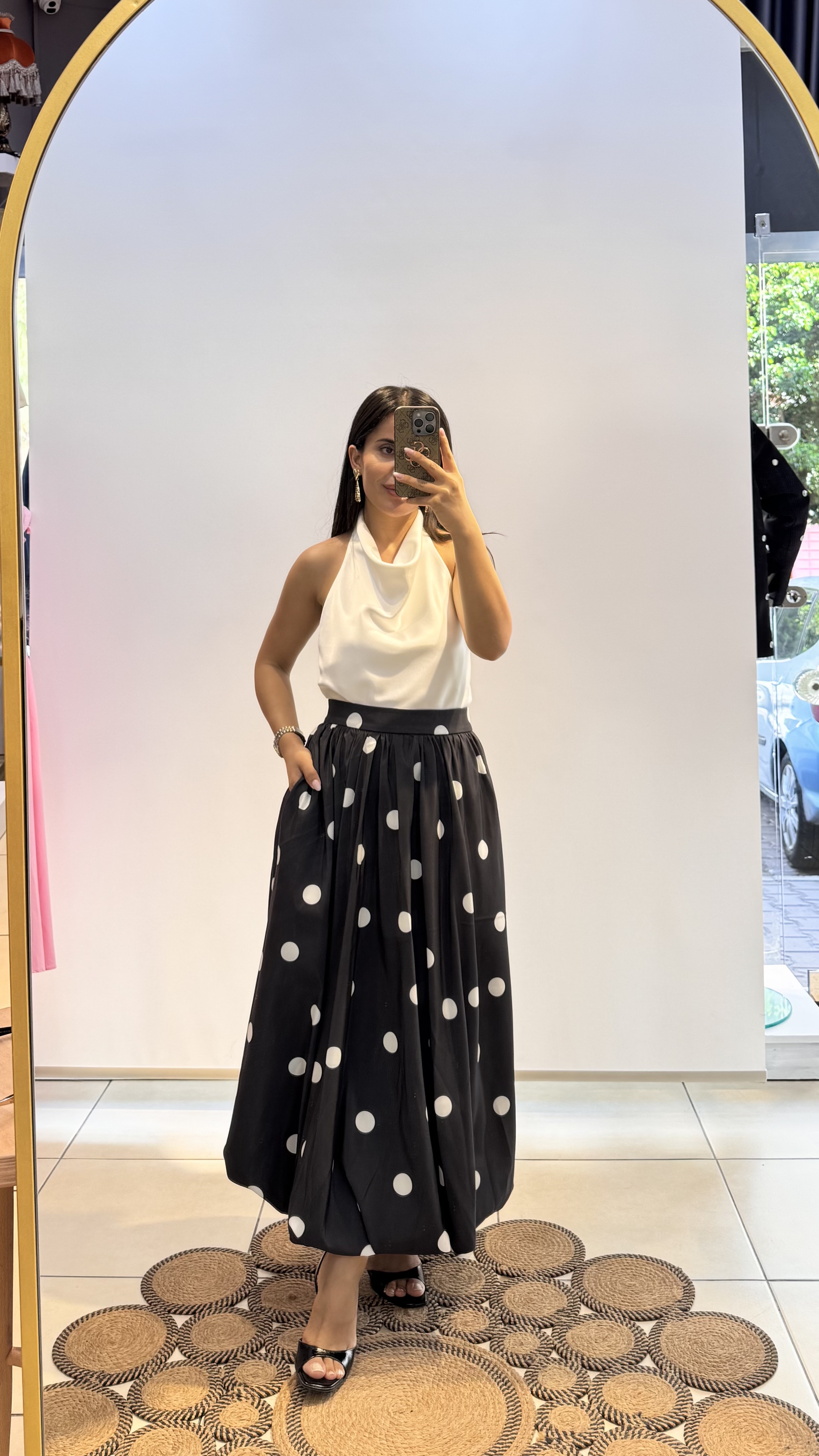 Siyah Puantiyeli  Balon Etek 