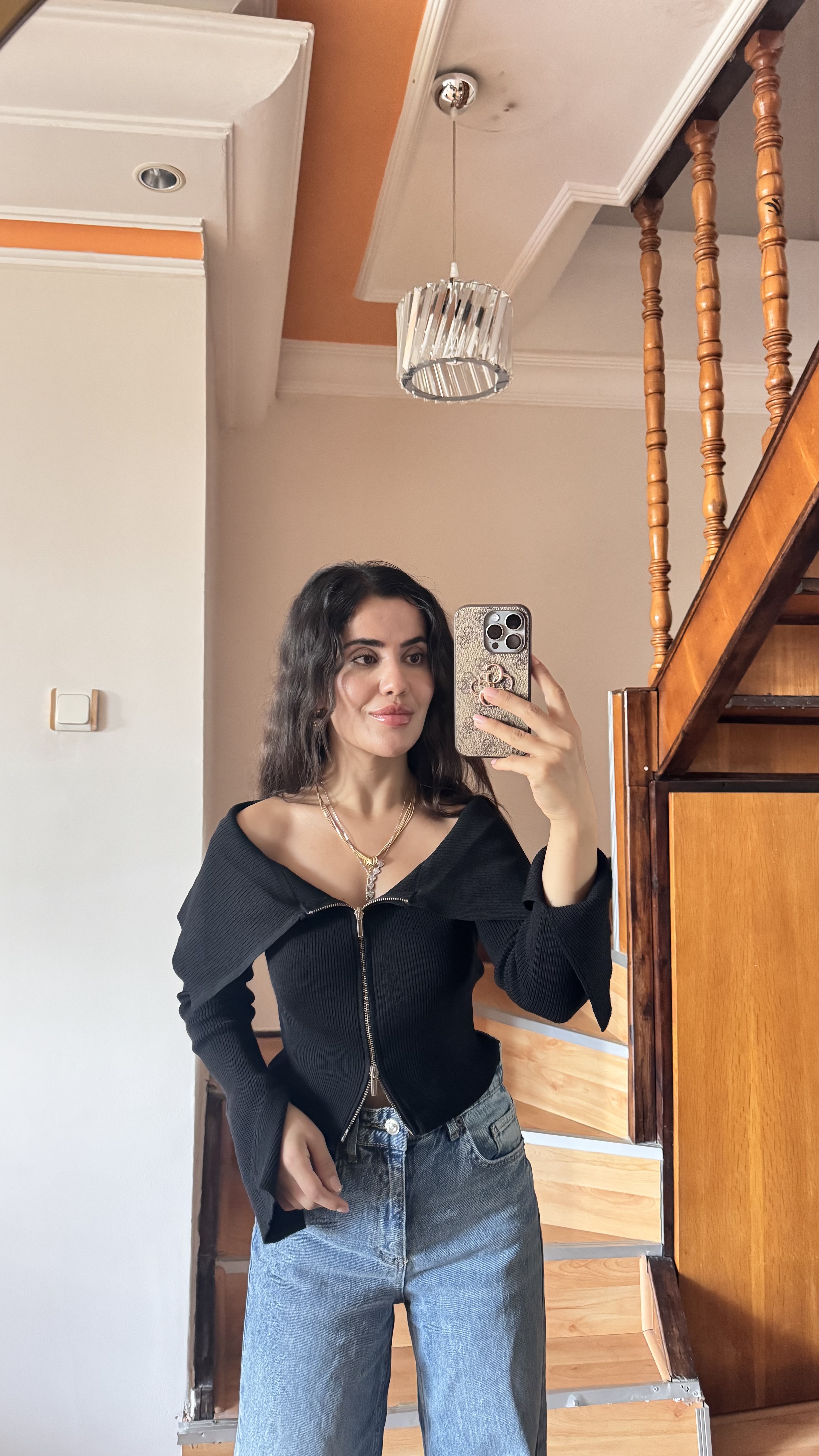 Siyah Çift Fermuarlı Triko 