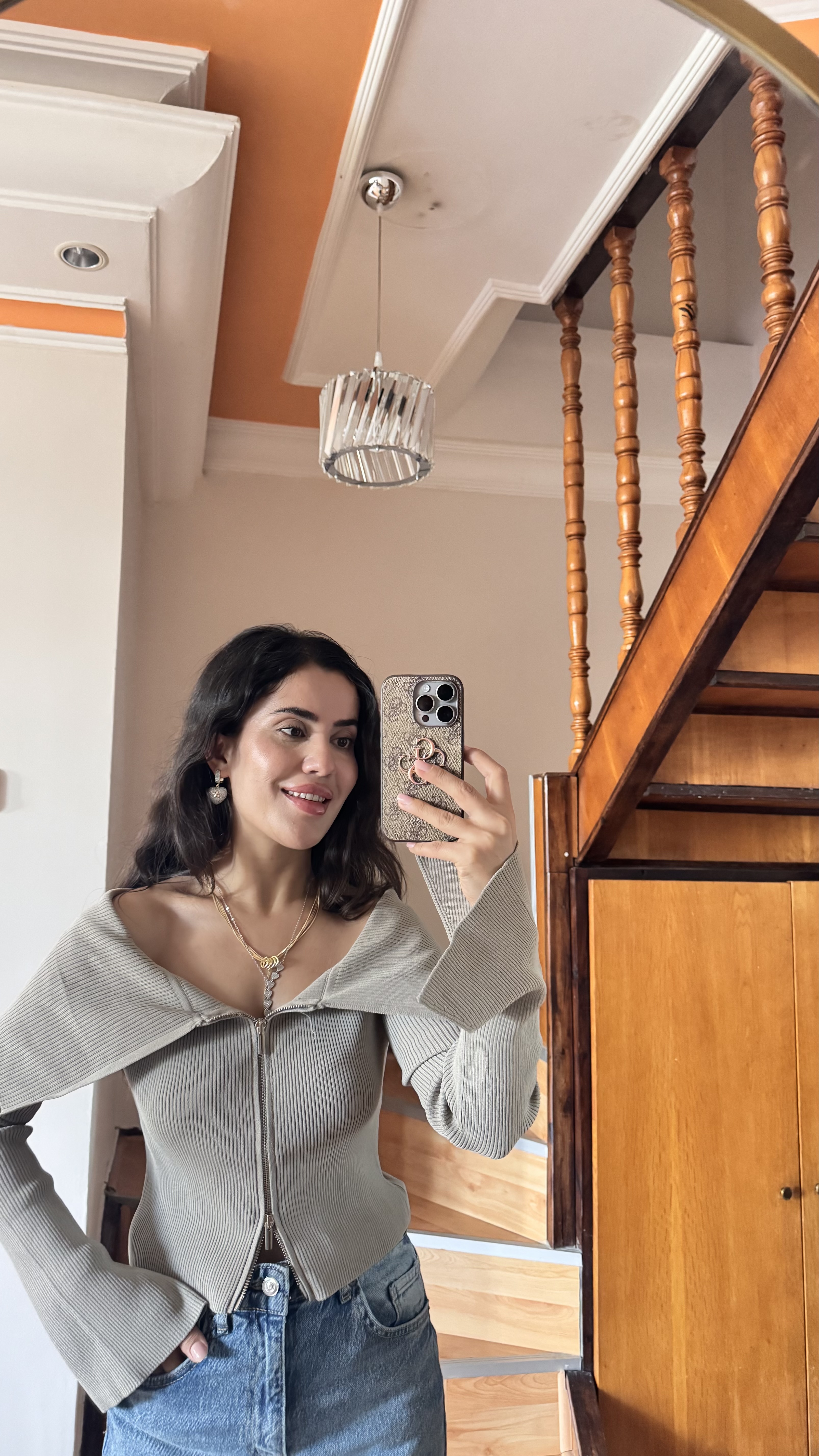 Gri Çift Fermuarlı Triko