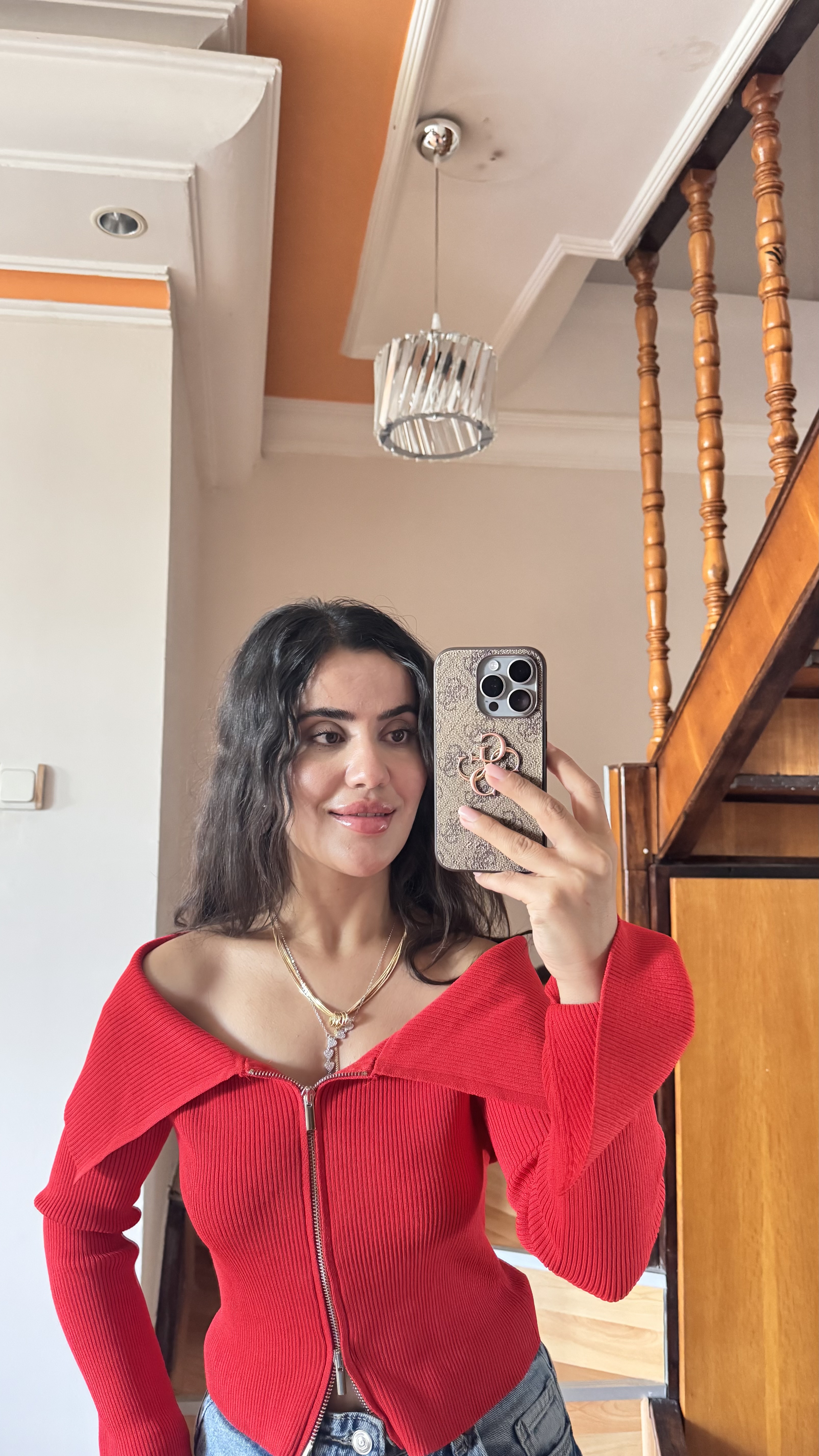 Kırmızı Çift Fermuarlı Triko 