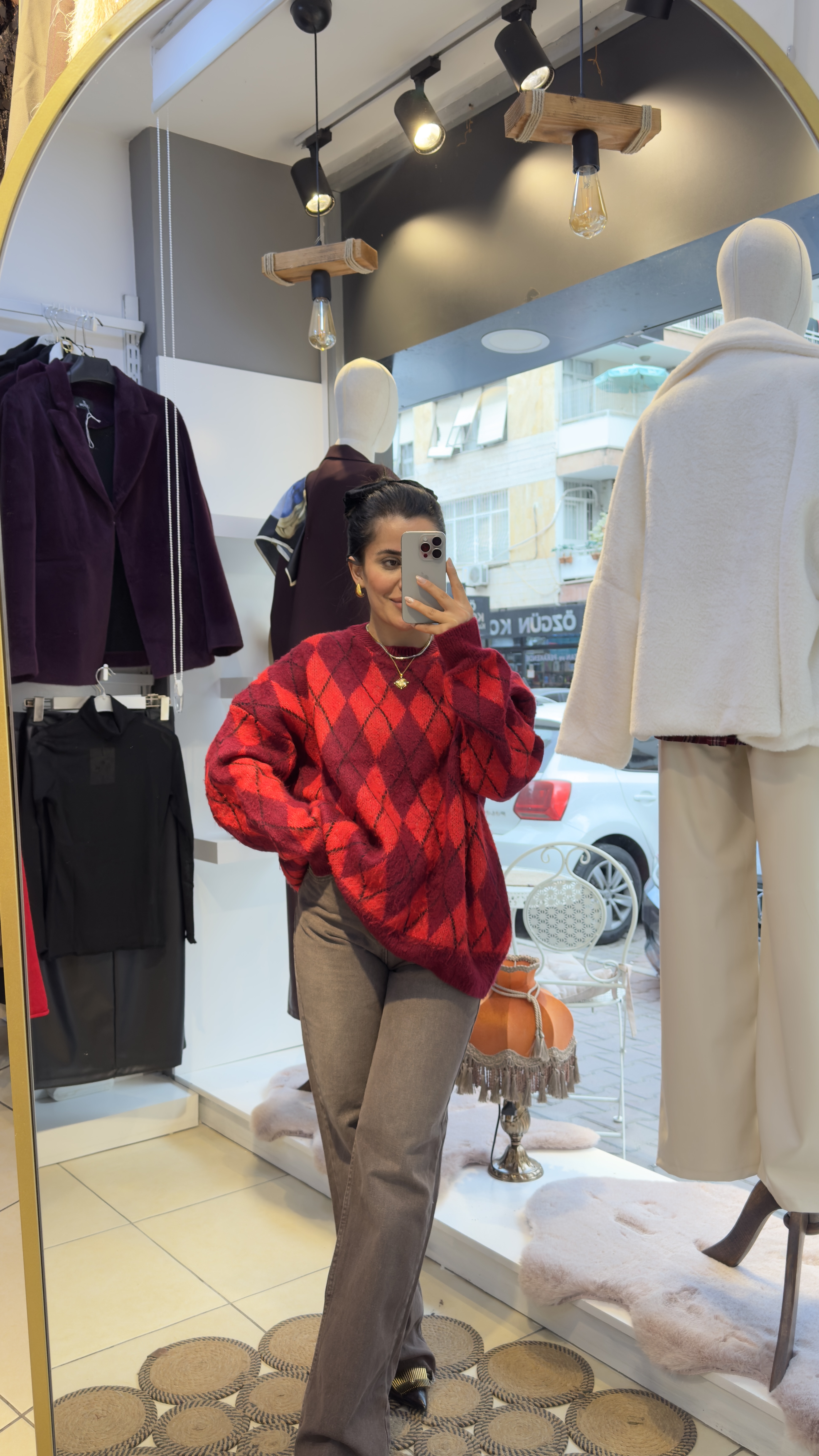 Bordo Baklava Desenli Triko 