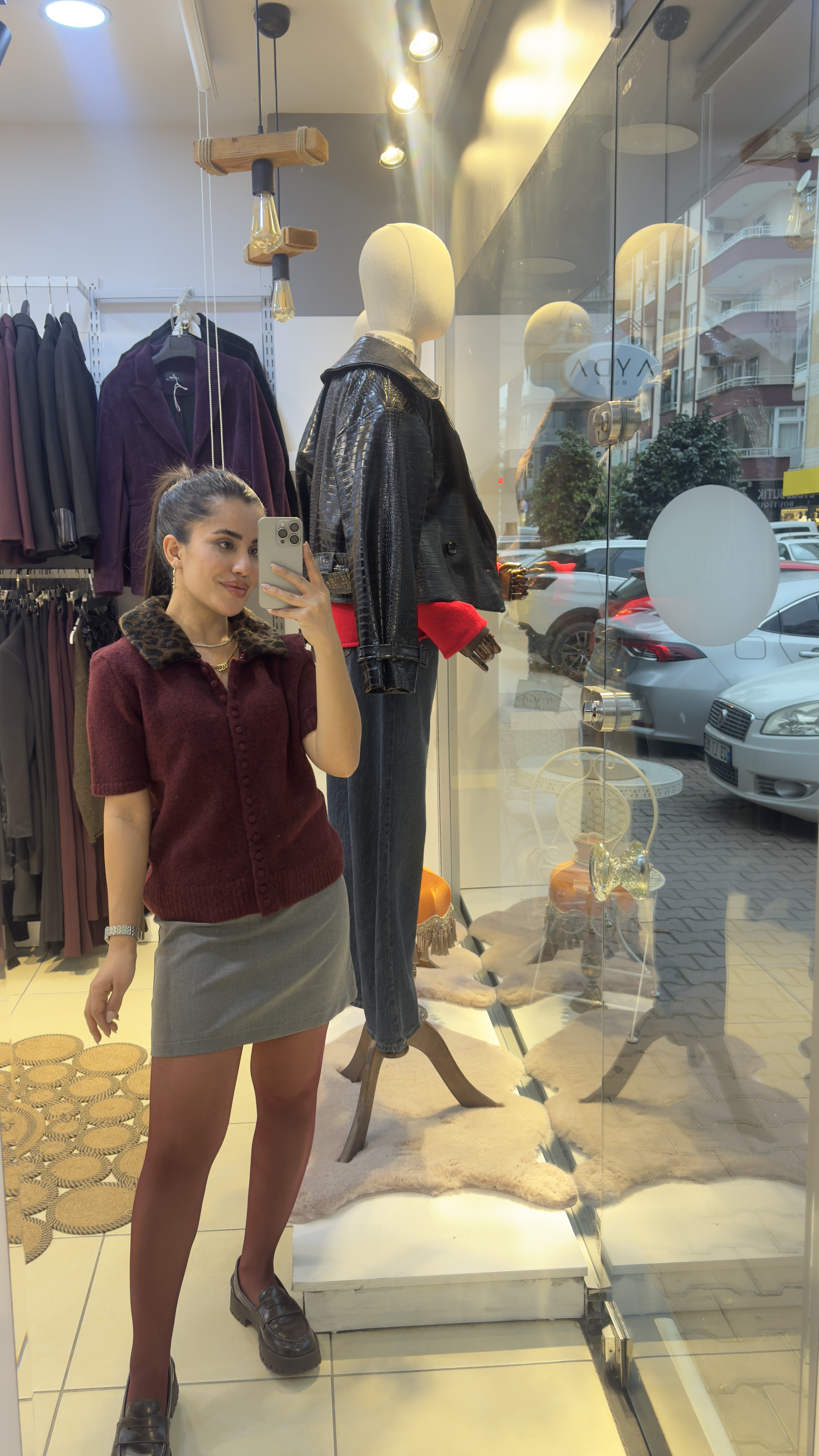 Bordo  Önden Düğmeli  Kısa Kolu Triko 